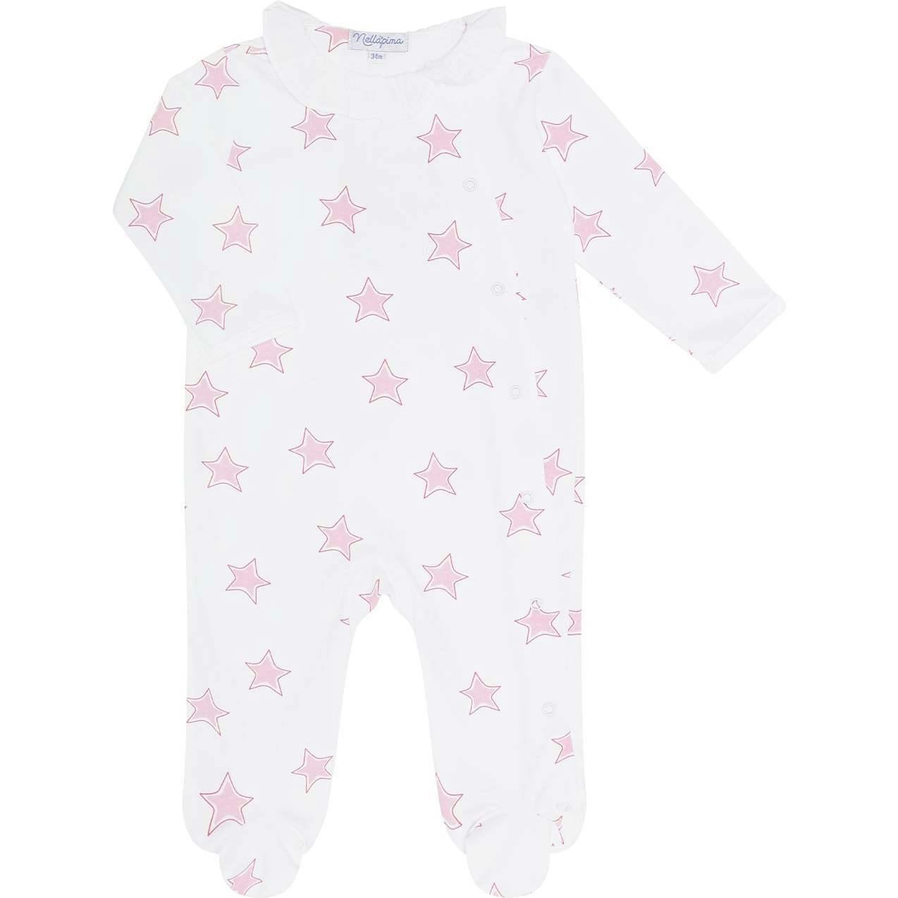 Pink Stars Print Crossover Footie