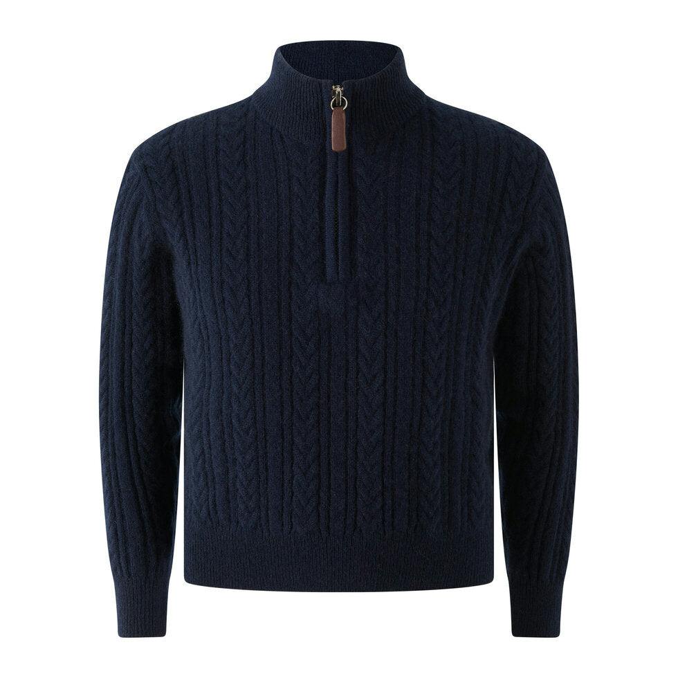 Navy Cashmere Half Zip Sweater