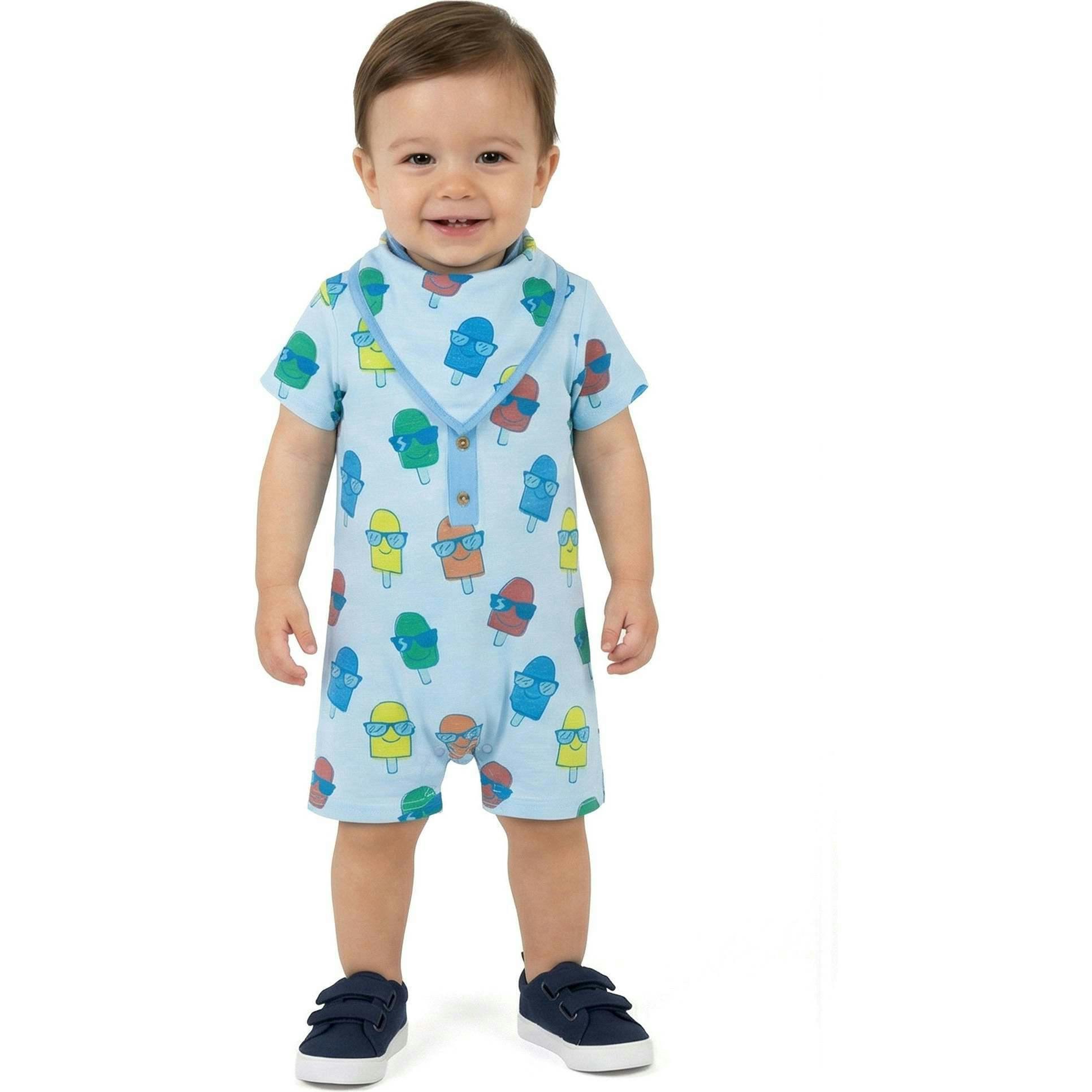 Infant Boys Henley Romper & Bib Set | Blue Ice-Pops