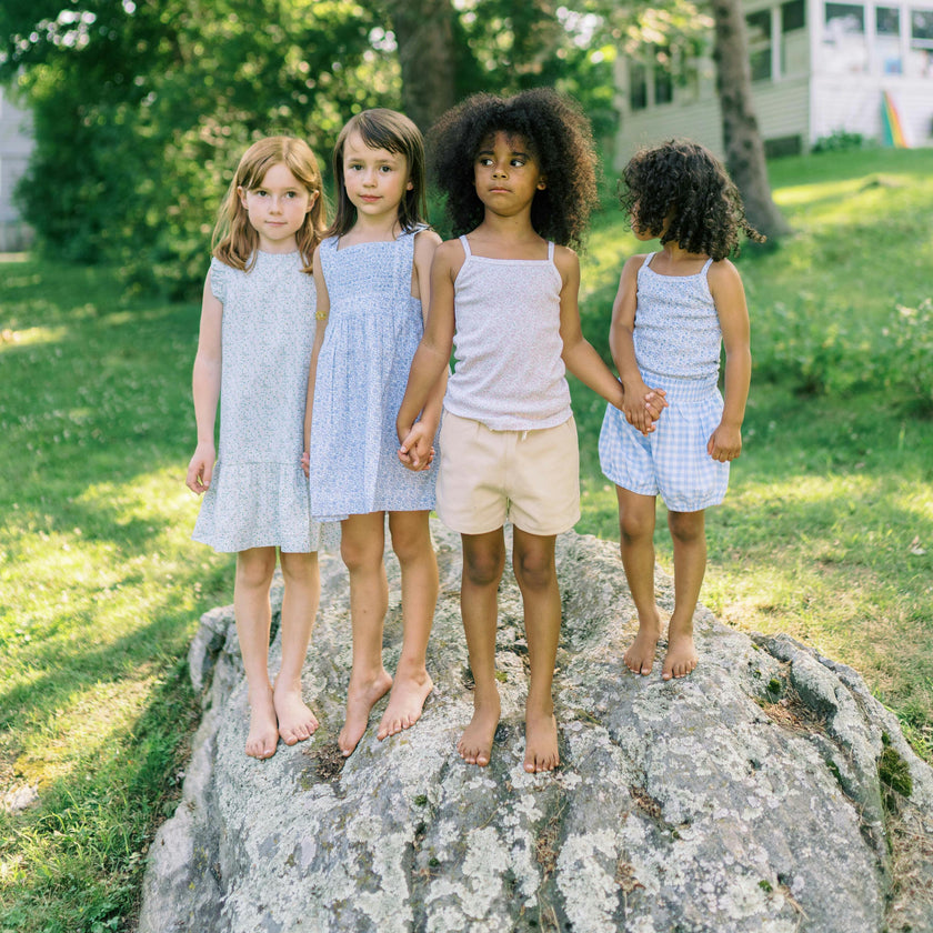 girls slate floral smocked bib dress