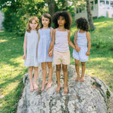 girls slate floral smocked bib dress