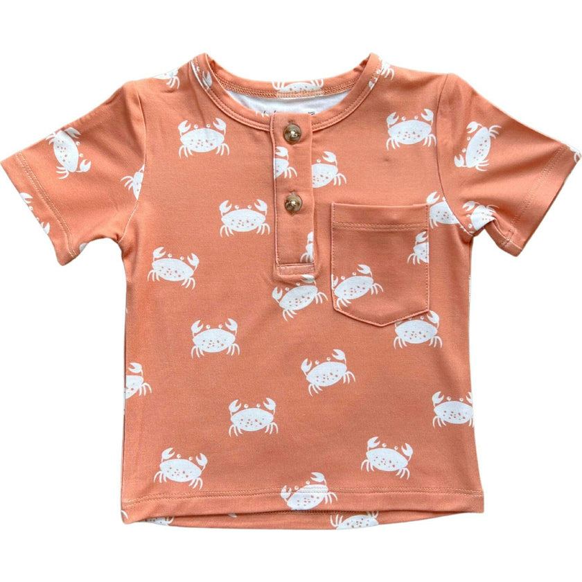 Boy's Short Sleeve Henley Shirt Retro Banner