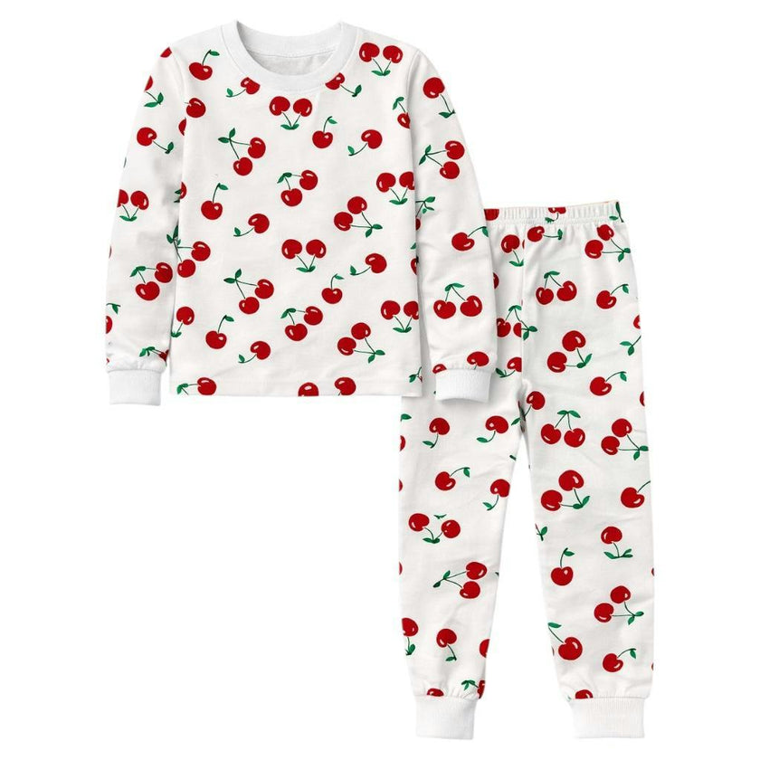 Kids and Toddlers Girls Cherries Long Sleeve Snug Fitted Soft Pajamas Set
