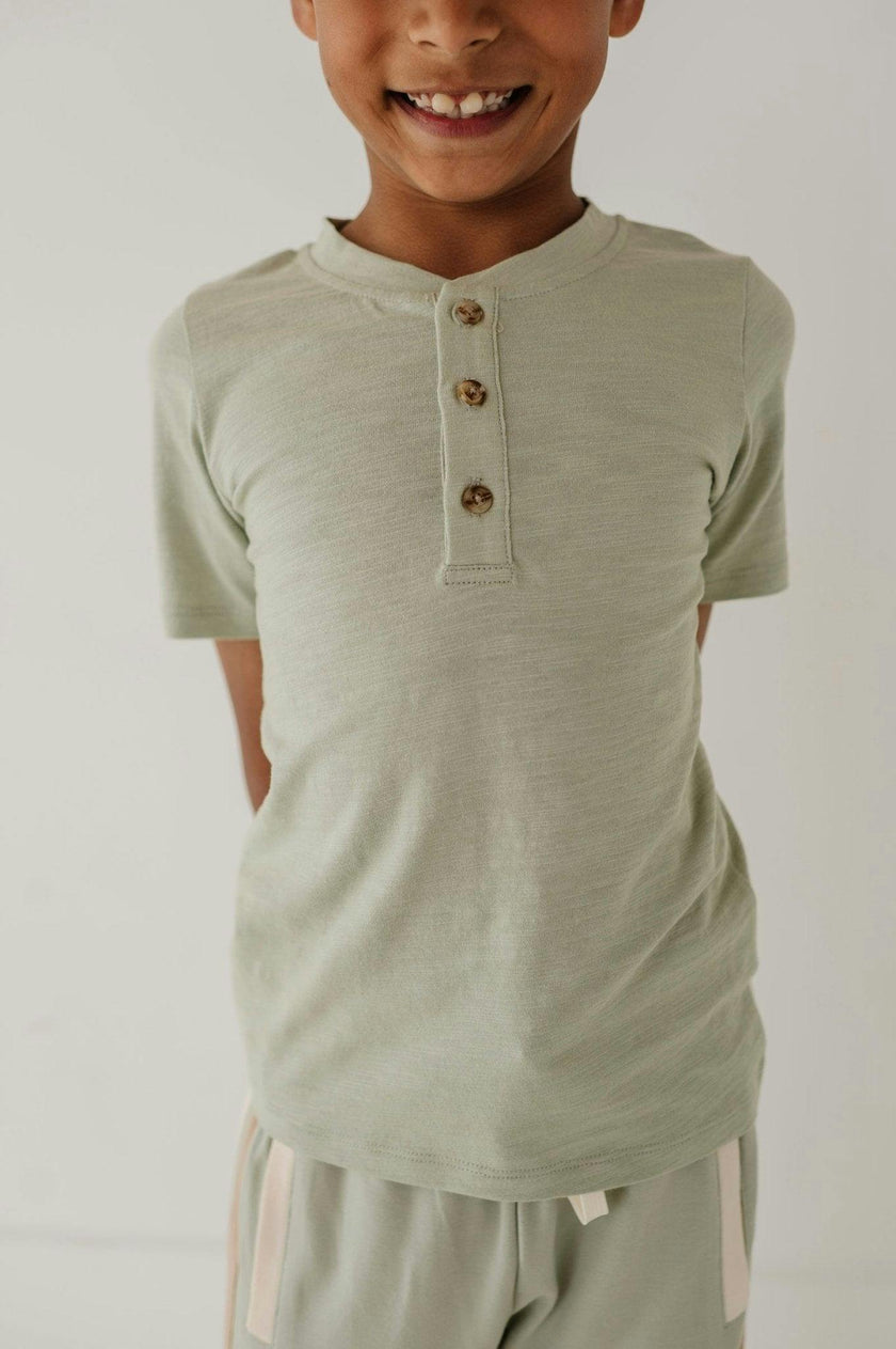 Boys Short Sleeve Henley Shirt in Desert Sage