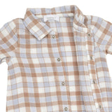 Western Plaid - Long Sleeve Polo Button Down Romper