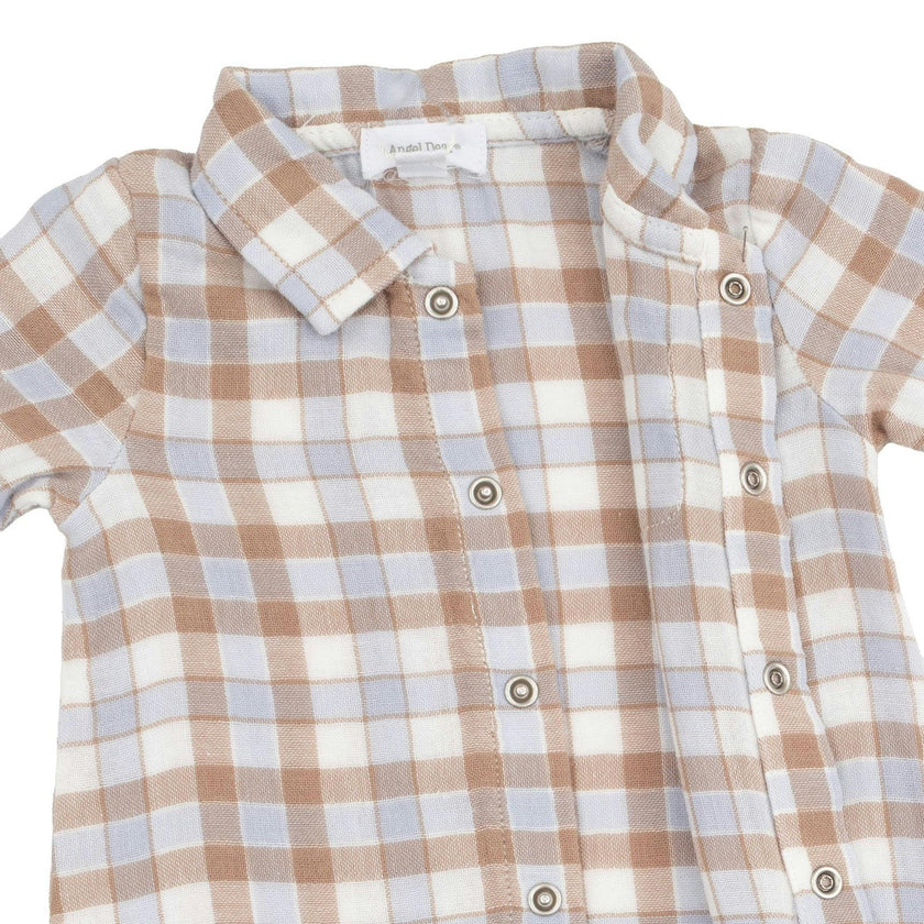 Western Plaid - Long Sleeve Polo Button Down Romper