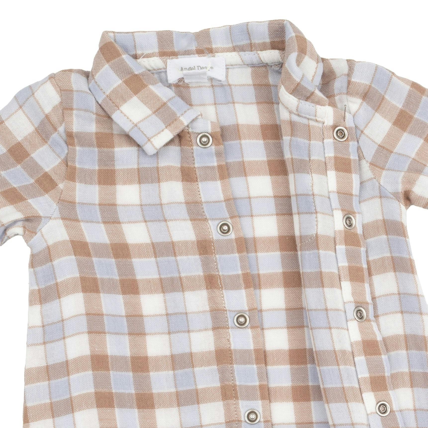 Western Plaid - Long Sleeve Polo Button Down Romper