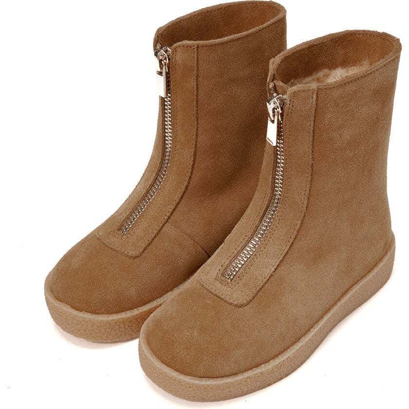 Leah Suede Leather Rubber Sole Front-Zip High Boots