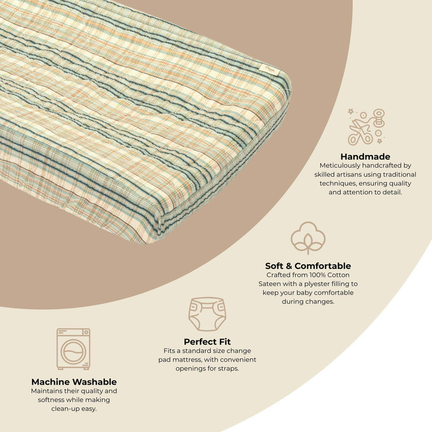 Charlie Farmhouse Quilted Plaid Changing Pad Cover
