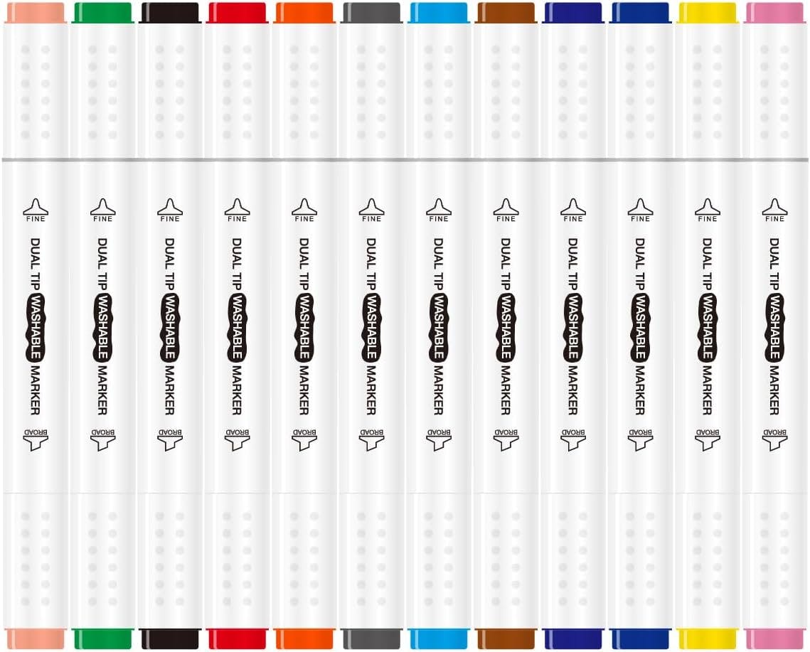 Sleepah 12 Washable Markers for Air Brush Set (SL190) & Drawing with Chisel Tips (12 Markers)