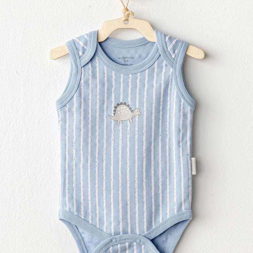 Beige and Blue Dino Bodysuits