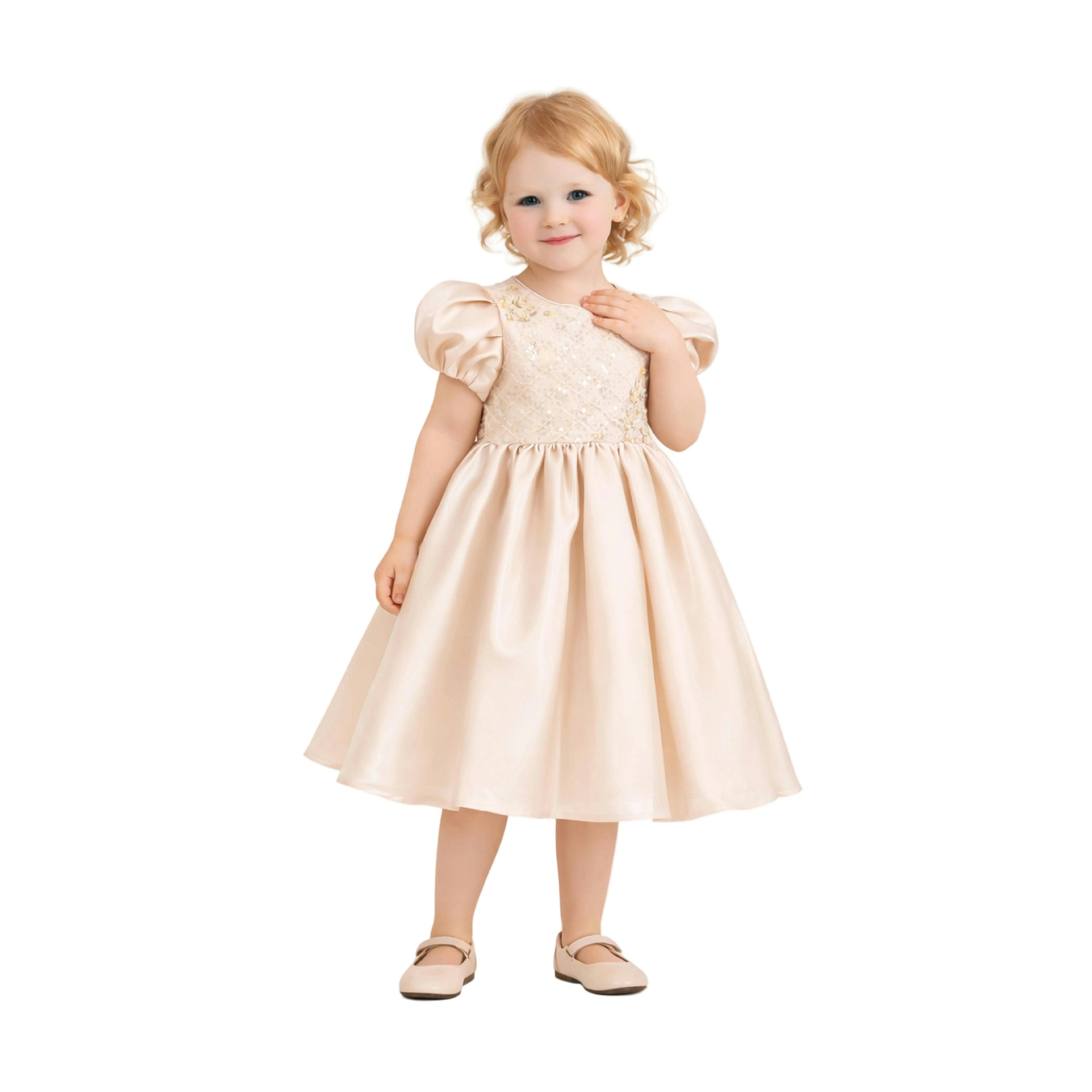 Champagne Altura Satin Bow Occasion Dress