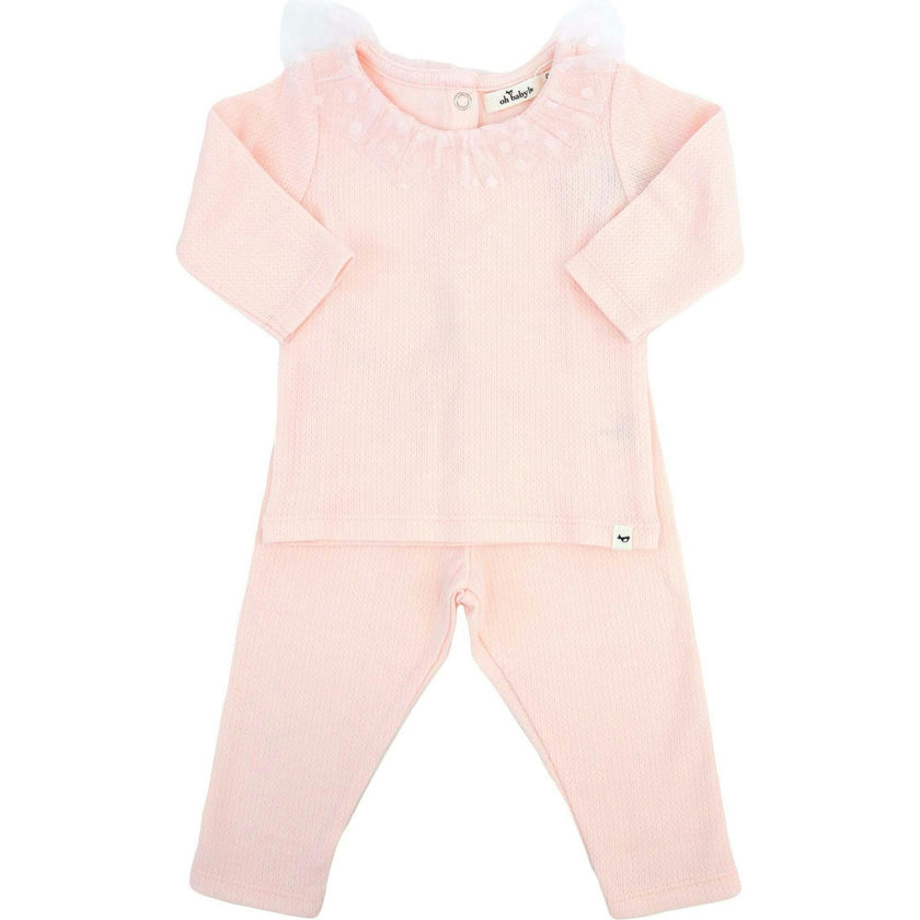 Pointelle Dotted Mesh Collar Two Piece Set