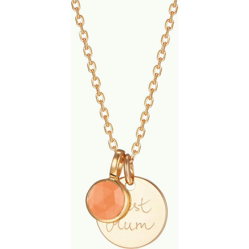 Personalized Message & Birthstone Necklace, 14k Gold Plated