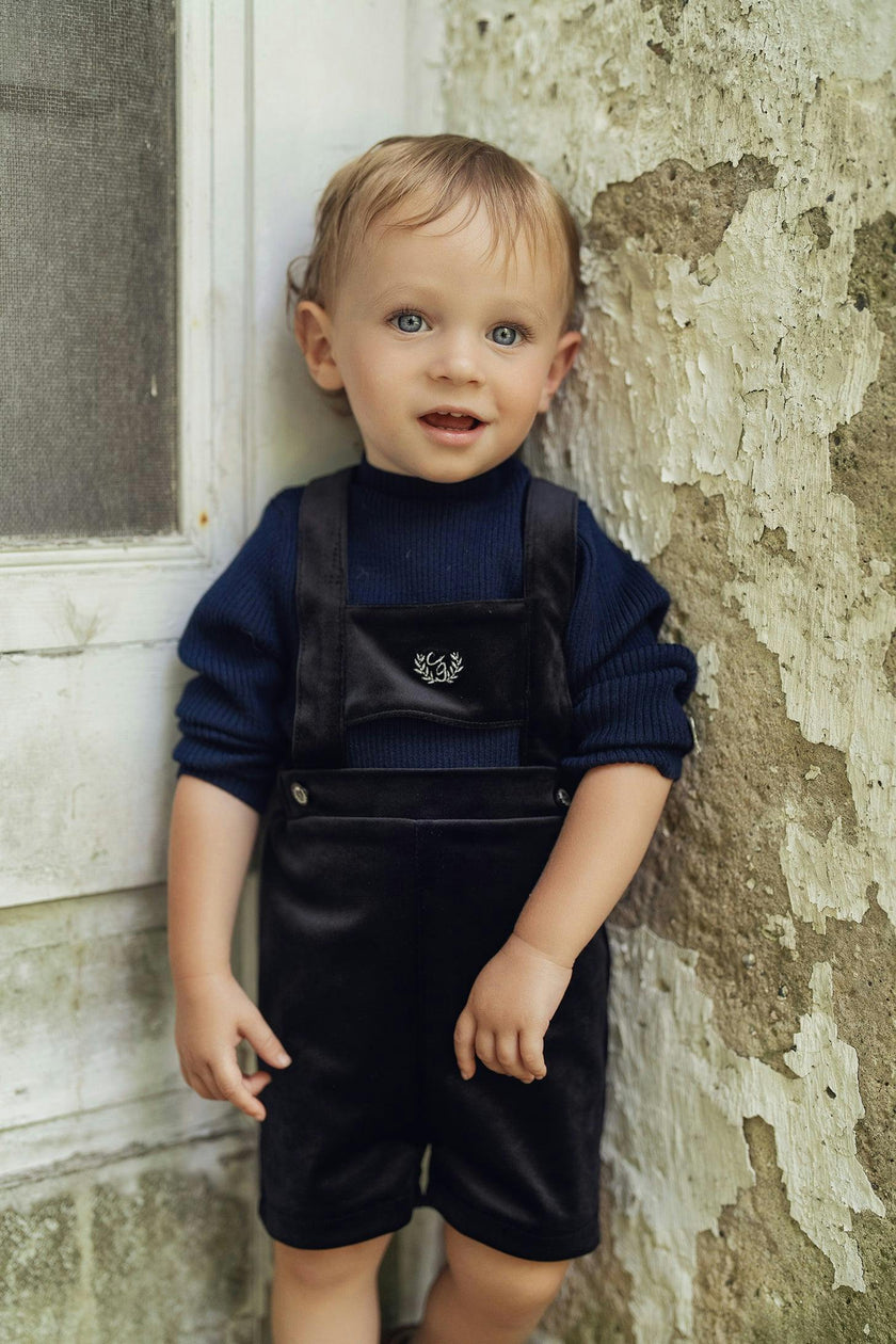 Crest Shorts Embroidered Velvet Overalls