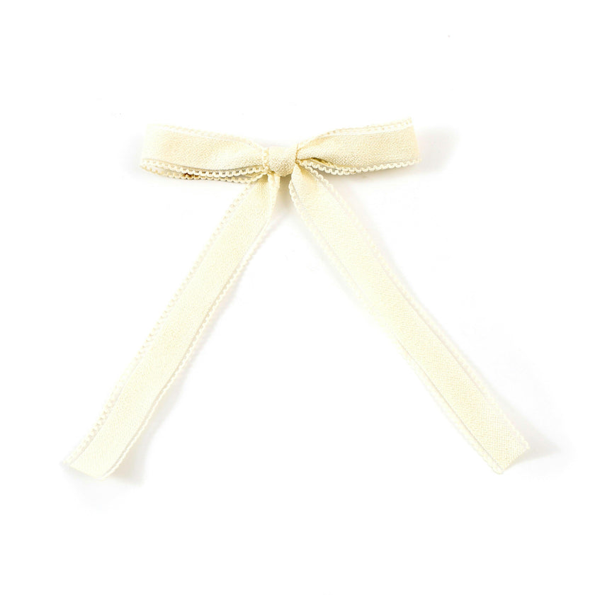 Halo Luxe Esmae Lace Trimmed Linen Bow Hair Clip - Ivory