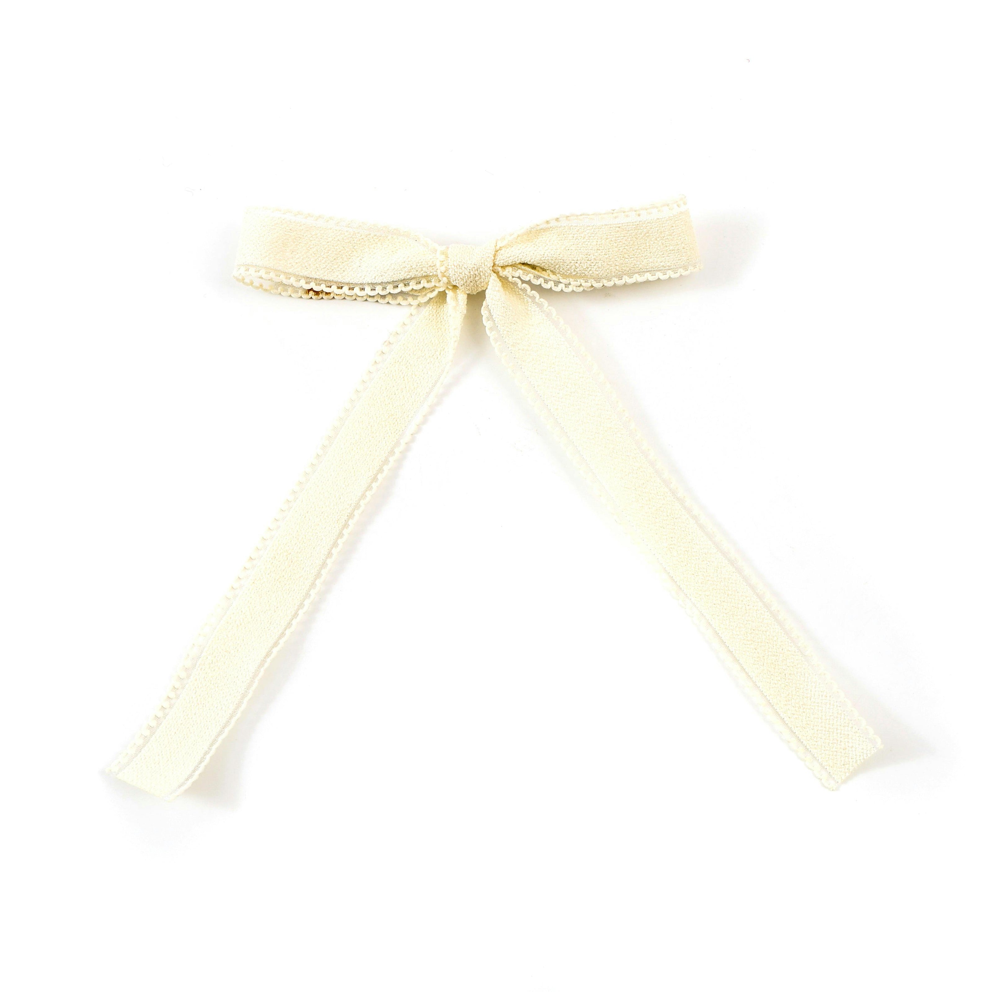 Halo Luxe Esmae Lace Trimmed Linen Bow Hair Clip - Ivory