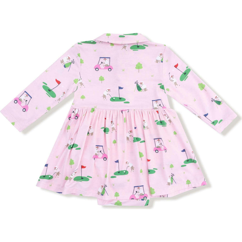 Dog Gone Golf - Pink - Long Sleeve Polo Bodysuit Dress
