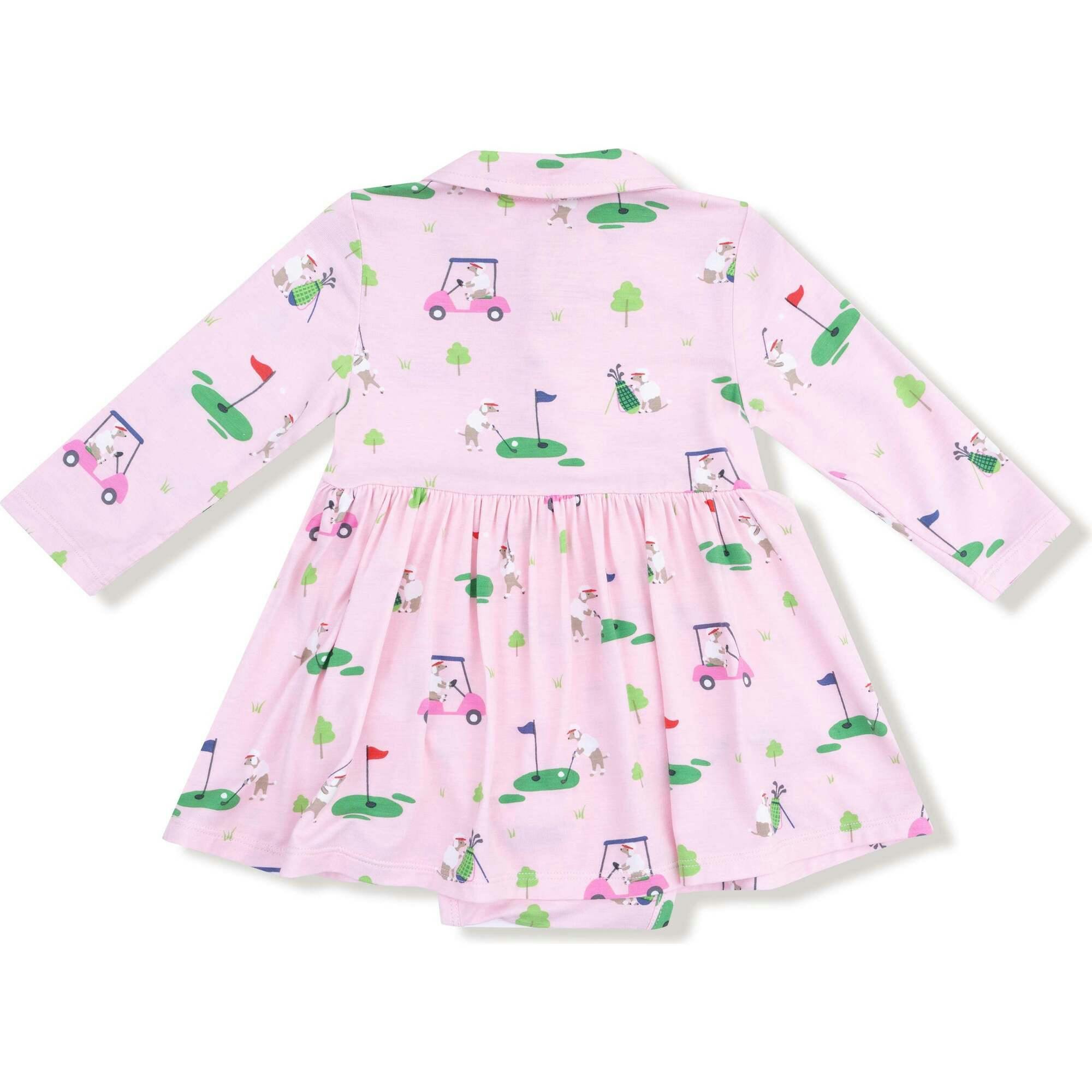Dog Gone Golf - Pink - Long Sleeve Polo Bodysuit Dress