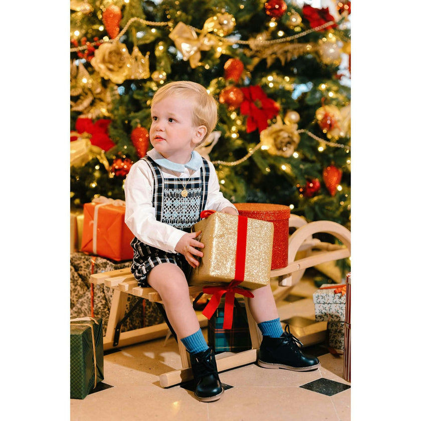 George Navy Tartan Boy Dungaree & Shirt