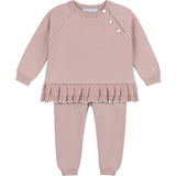 Girls Pleated Trim Knit Set Mauve