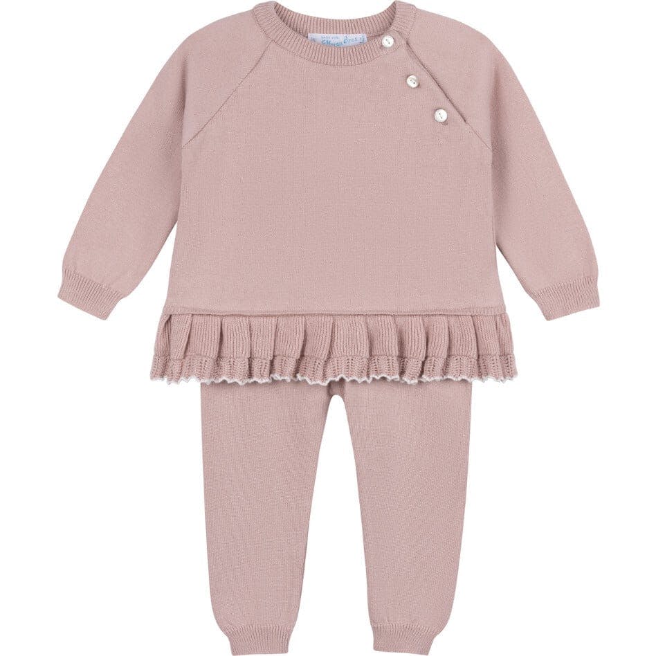 Girls Pleated Trim Knit Set Mauve