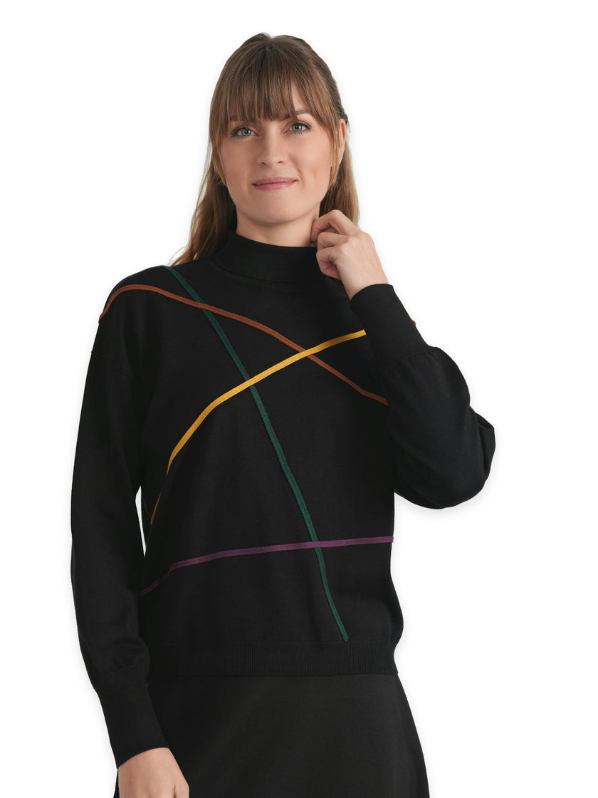 Dolman Contrast Stitching Sweater Turtle Neck