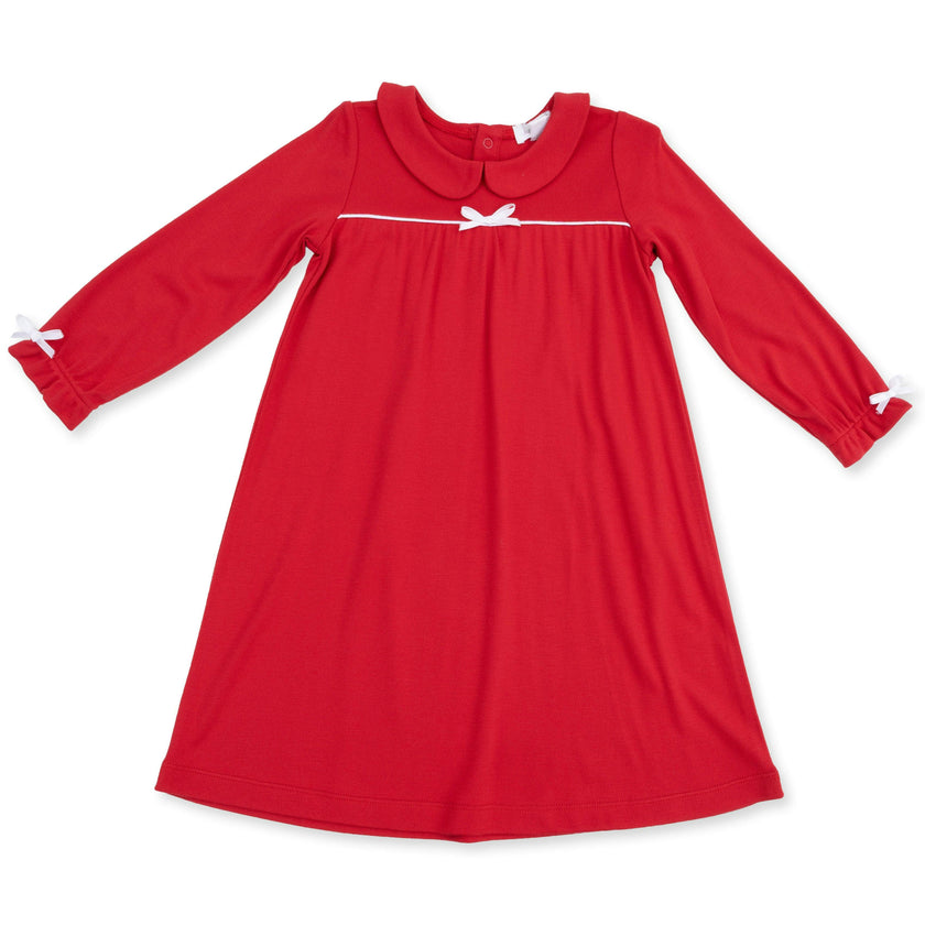 Ribbon Red - Knit Flame Resistant Long Sleeve Gown with Peter Pan Collar