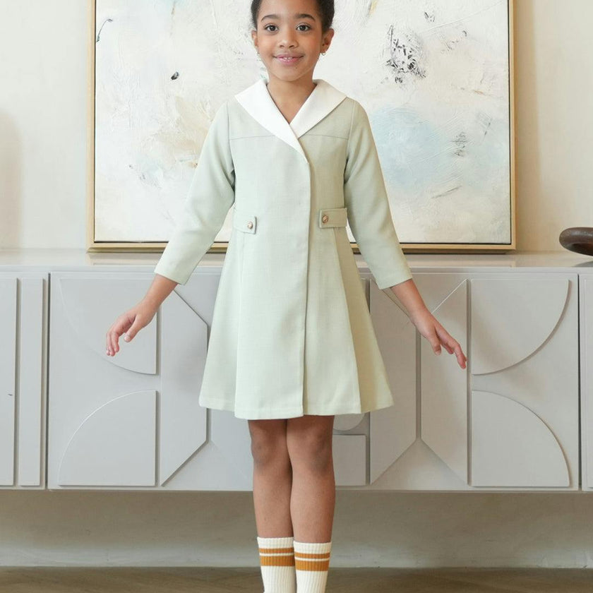 Zelie dress (dusty-sage-green tweed)