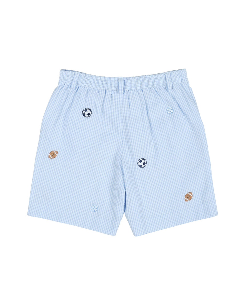 Check Seersucker Short W/Embroidered Sport Balls