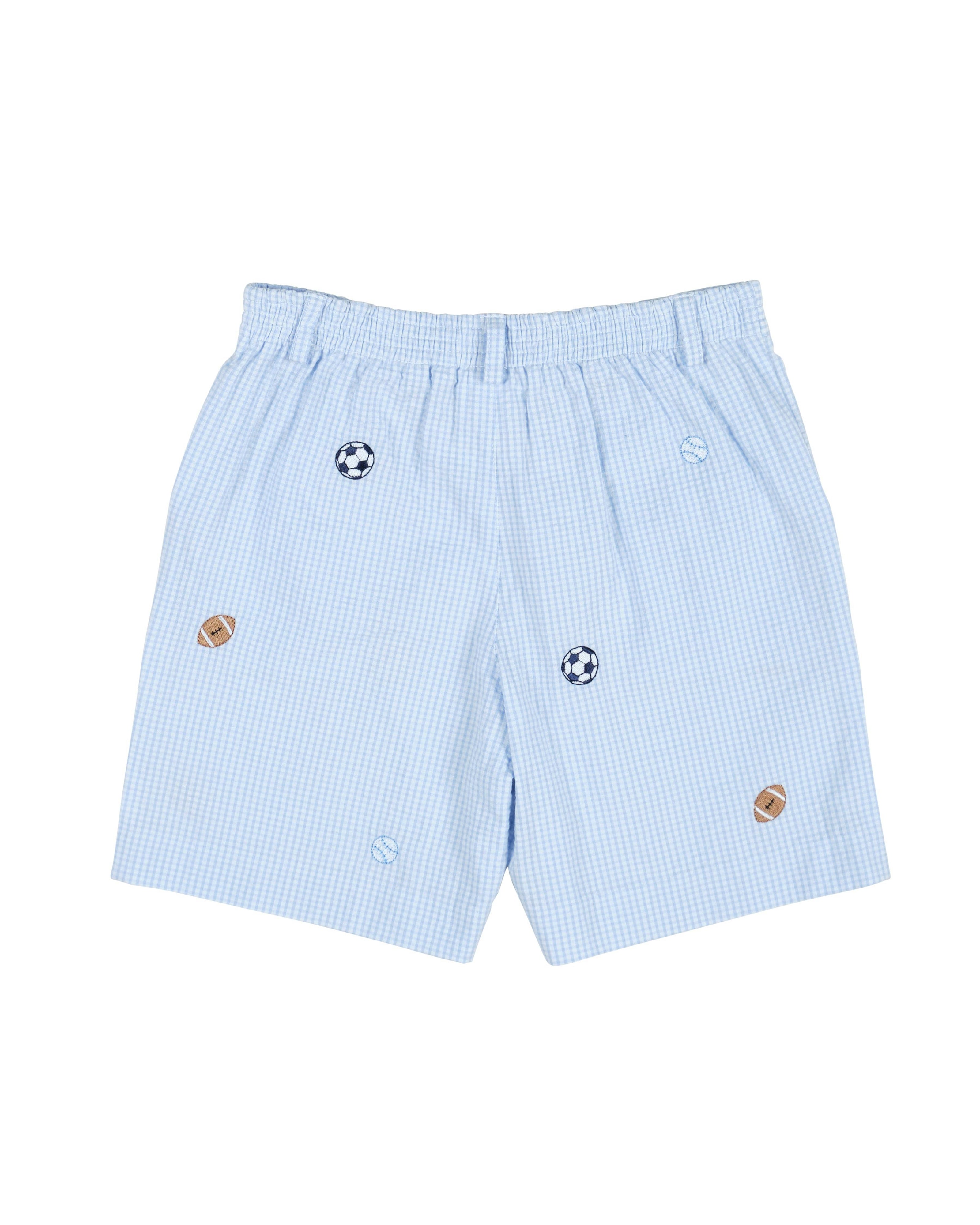 Check Seersucker Short W/Embroidered Sport Balls