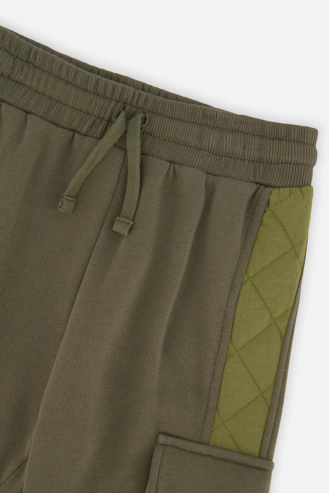 Fleece Bi-Material Sweatpants With Pockets Green
