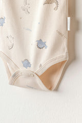 Beige and Blue Dino Bodysuits