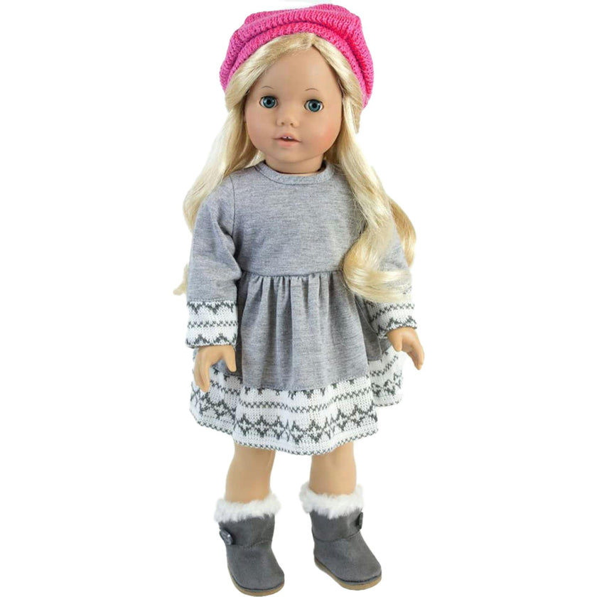 Sophia's Fair Isle Knit Trimmed Dress, Leggings, Beret and Scarf for 18" Dolls