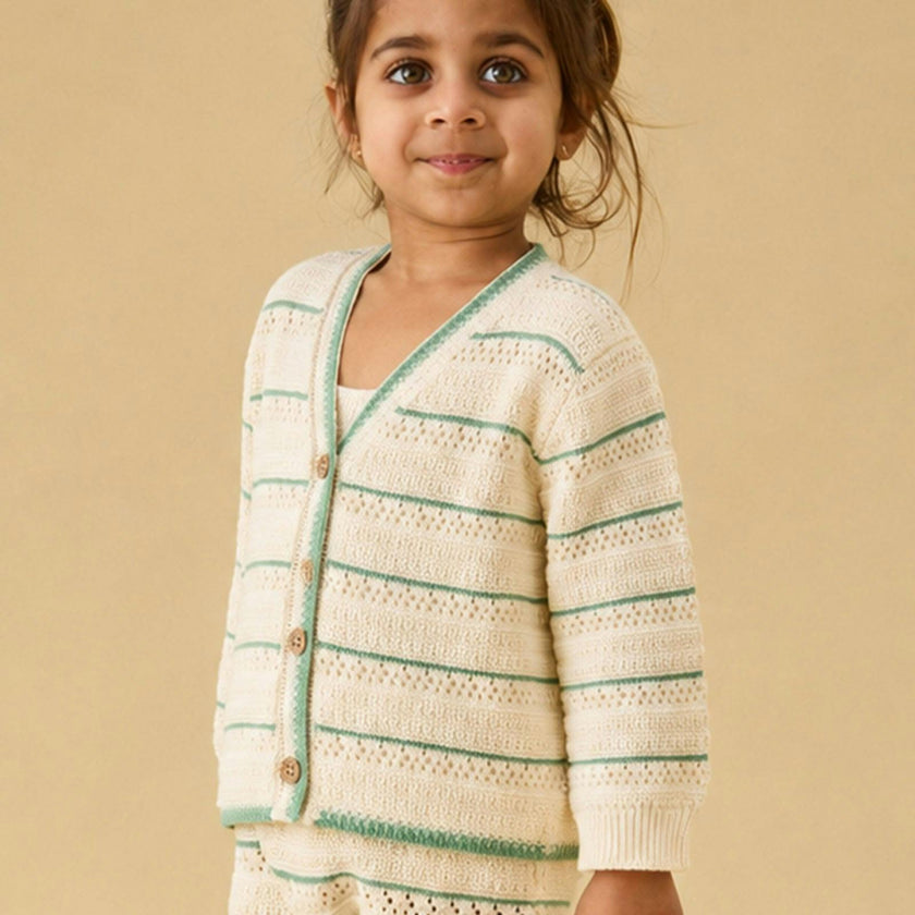 Striped Pointelle Knitted Cardigan