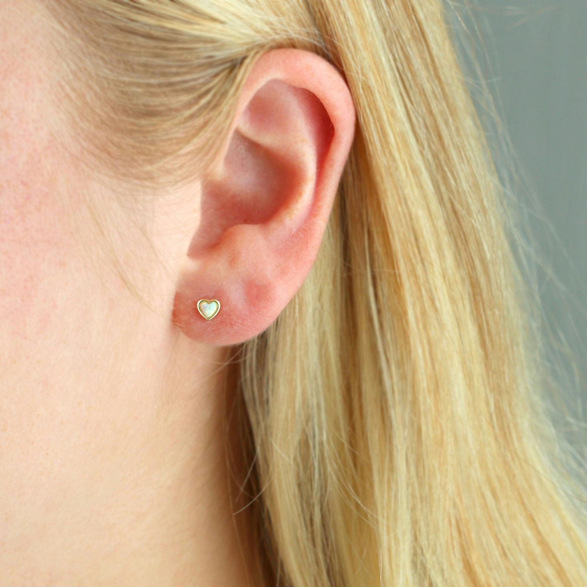 Opal Heart Stud Earrings