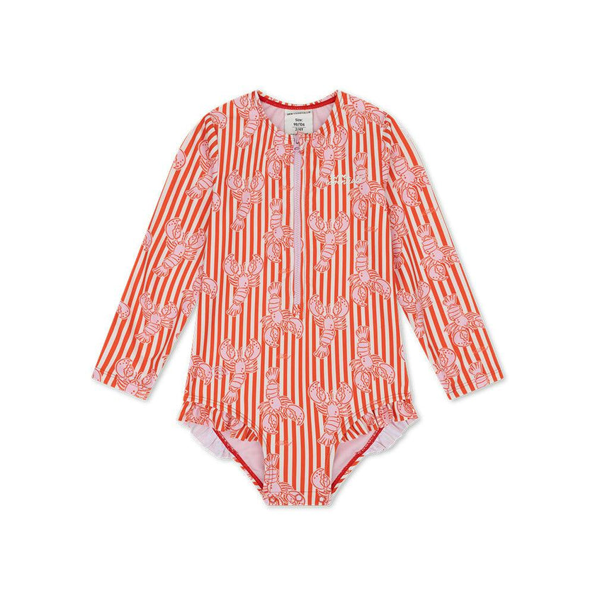 UV Swimsuit Girls With Long Sleeves - Red - Lobster Bay