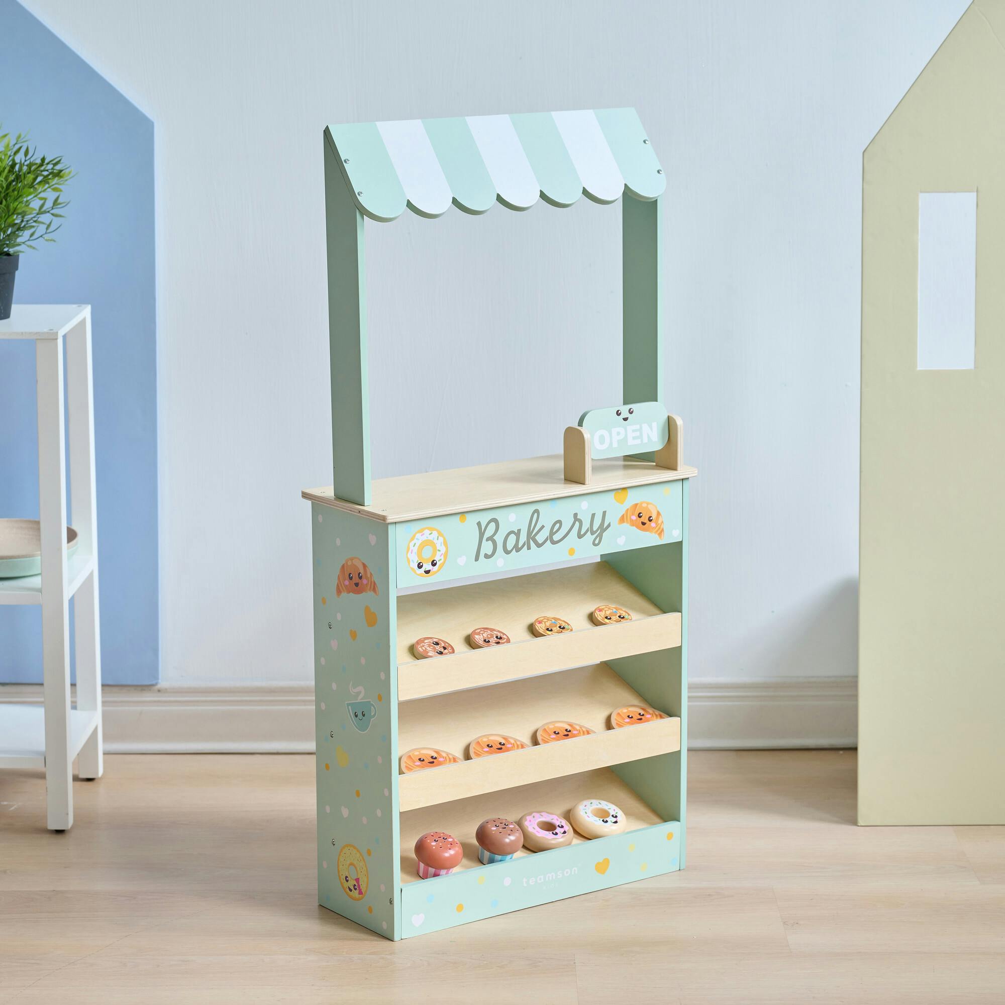 Teamson Kids Jolly Pals Wooden Bakery Stand with 12 Pastry Pieces