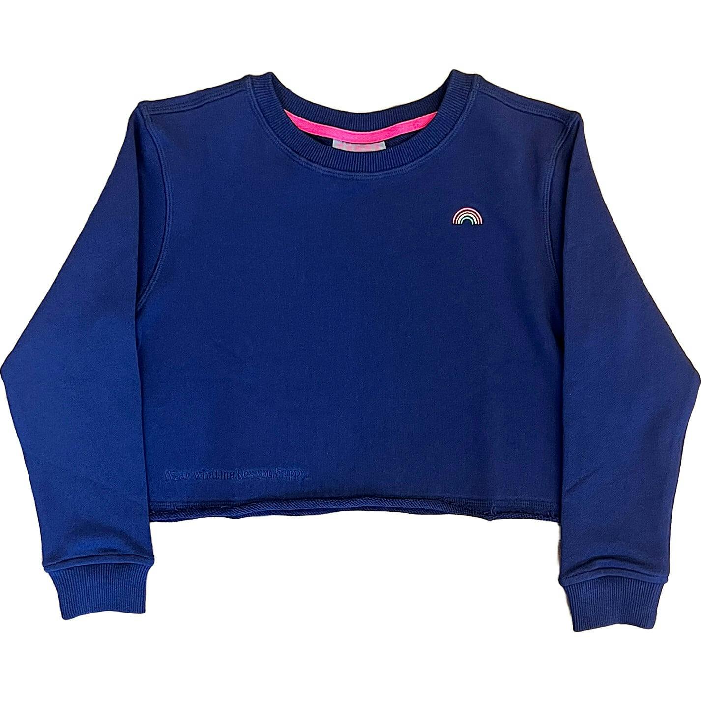 Girls Raw Hem Crew Neck Long Sleeve Crop Sweatshirts