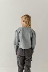 Girls Long Sleeve Shirring Tee in Grayish Blue