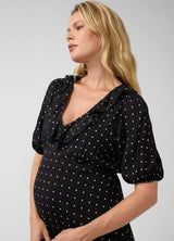 Ruffle V-Neck Maternity Midi Dress