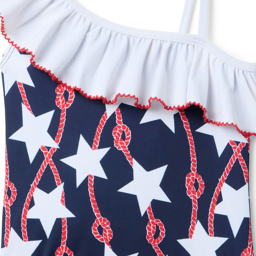 Star Ruffle Shoulder Swimsuit, multicolor