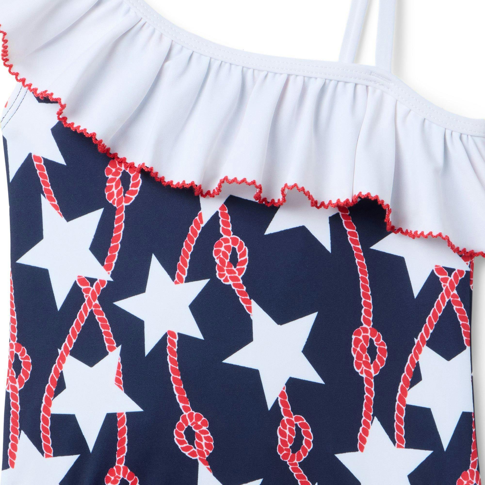 Star Ruffle Shoulder Swimsuit, multicolor