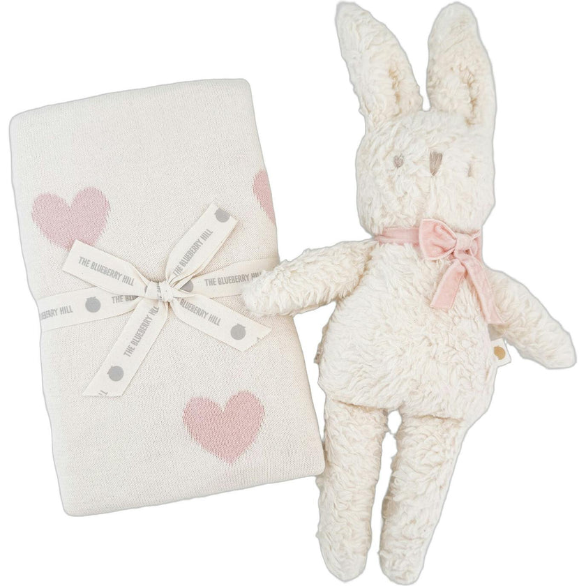 Heart I Love You Blanket and Bunny Plush Toy Gift Set