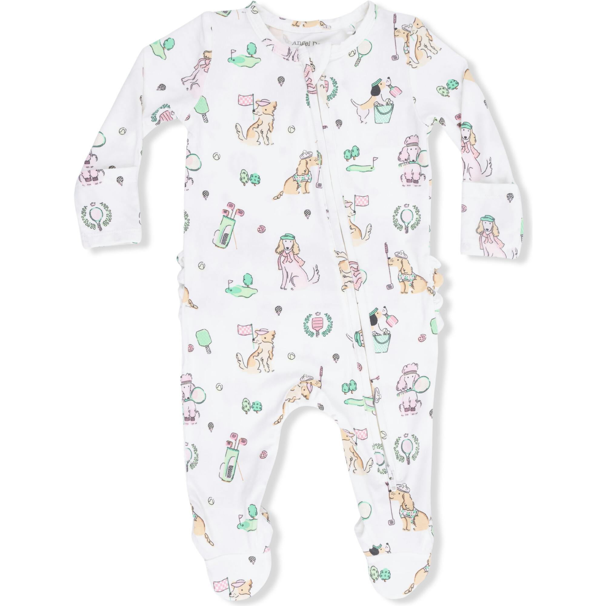 Country Club Dogs Pink - 2 Way Ruffle Back Zipper Footie