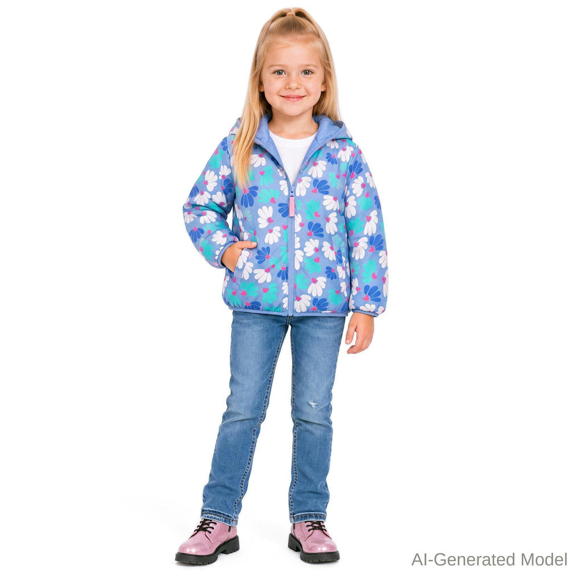 Reversible Color-Changing Puffer Jacket | Blue Floral