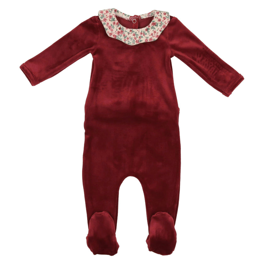 Girl's Velour Collar Long Sleeve Footie