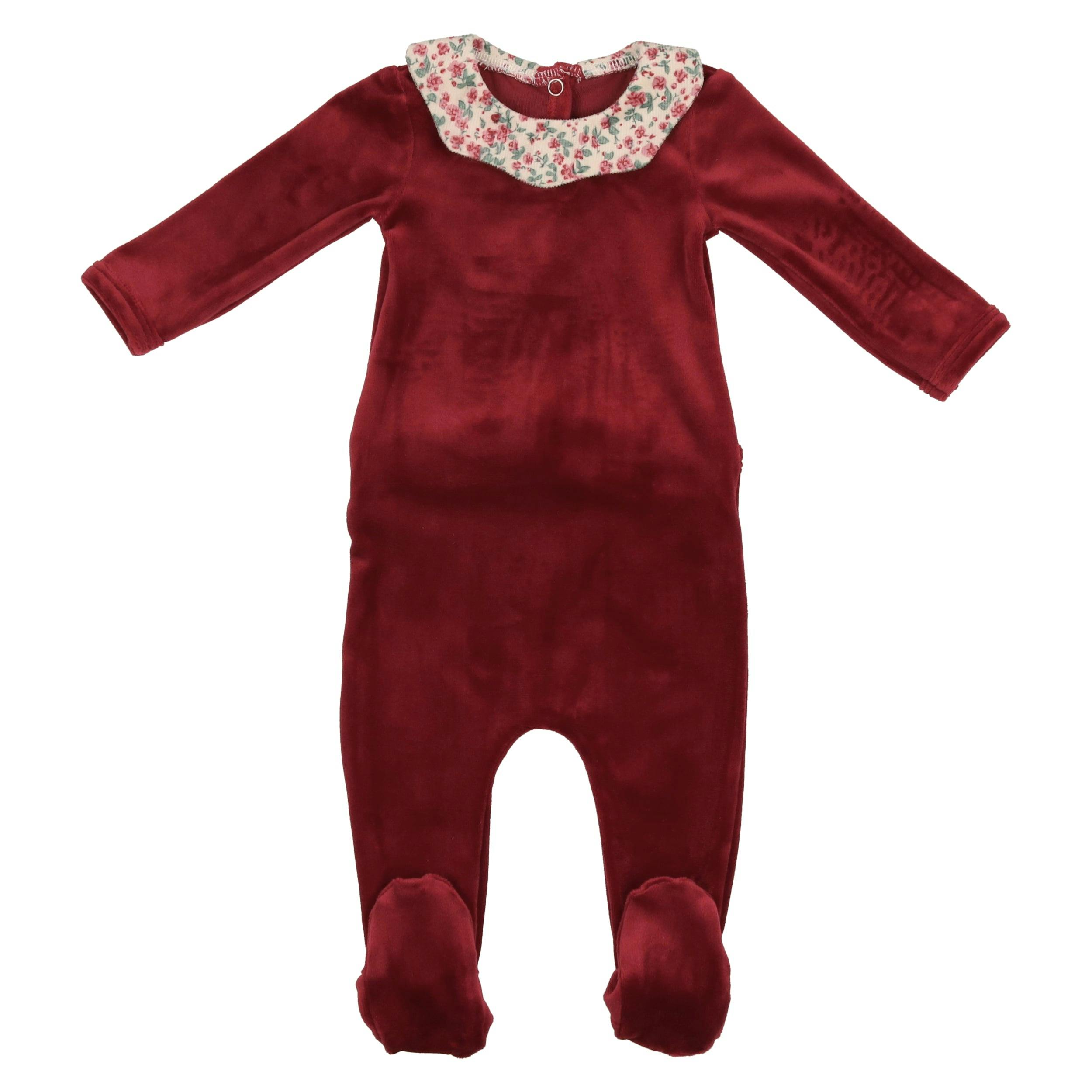 Girl's Velour Collar Long Sleeve Footie