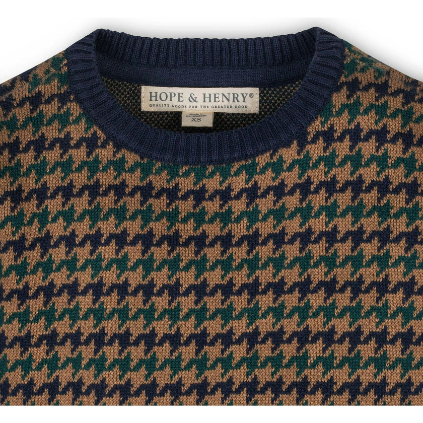 Organic Long Sleeve Intarsia Crew Neck Pullover Sweater, Brown