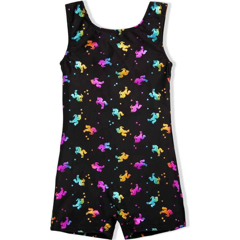 Shimmer Holographic Sleeveless Biketard, Black
